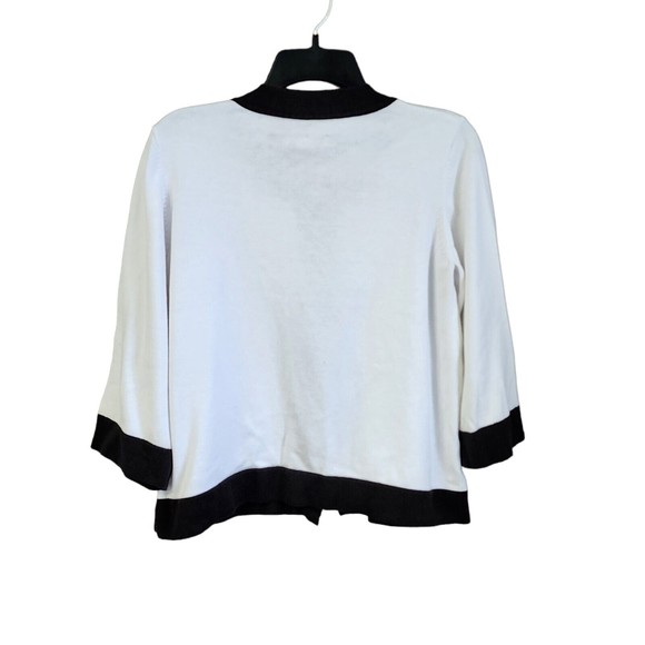 COVINGTON Women's 3/4 Sleeve 2 Button Front Cardigan Sweater Size M White Black - Picture 2 of 6